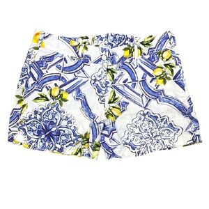 Idillio Positano Majolica Print 100% Linen Shorts‎ Womens 35x5 Lemon Trellis